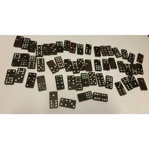 Antique Dominoes Brown wooden white Milton Bradley